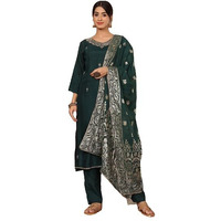 Varanga Women Pure Silk Round Neck Embroidered Kurta With Bottom And Dupatta