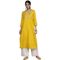 Varanga Women's Cotton Kurta Yellow