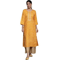 Varanga Women Mustard Gold Printed Embroidered Kurta