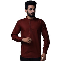Diverse Men's Maroon Cotton Classy Collar Kurta Neck Long Sleeve Solid Regular Fit Casual Shirt | Fancy Kurta Style Cotton Shirt For Men (St-Vx-910-Maroon_L)