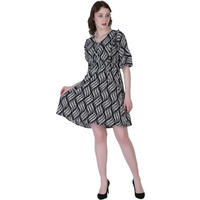 Om Sai Latest Creation Women's Crepe A-Line Western Dress For Women | Ruffled Sleeve, Knee-Length Dress | Midi Western Dress For Women| Short Dress (Xxx-Large, Black)