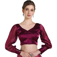 Pujia Mills Latest Collection Of 2025 Indian Ethnic Wear Balloon Sleeve Stylish For Woman Wine Colour Readymade Saree Blouse