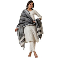 Sanisa Women's Cotton Weaving Straight Kurta With Pant And Dupatta Set (234Kbd2472Nb-Xl_Creme & Black)
