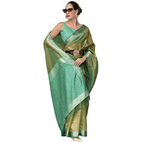 Satrani Women's Jacquard & Tassels (Dual Tone) Silk Blend Saree (3983S1767N_Teal Green & Golden)