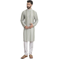 Sojanya (Since 1958 Men's Cotton Silk Printed Pista Green Kurta With Churidaar Pyjama