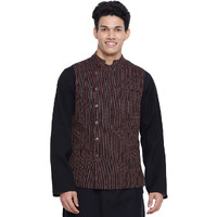 Fabindia Men Cotton Dobby Nehru Jacket Black_L