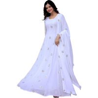 Fashion Basket Georgette Embroidered White Anarkali Dress For Women