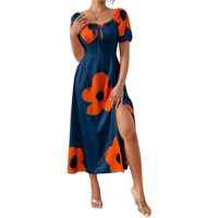 Greciilooks Viscose Rayon Western Mid-Calf Length Women Party Dress (Gl-Wd1281_Dark Blue