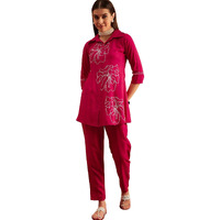 Shasmi Women's Elegant Hot Pink Co Ord Set For Women Stylish Kurta Ethnic 3/4 Sleeve Co-Ord Set (Co-Ords 191 Pink-L)