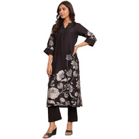 Varanga Women Black Floral Printed Kurta With Solid Trouser  Stylish And Comfortable Ethnic Set