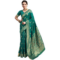 Satrani Women's Banarasi Silk Weaving Saree With Unstitched Blouse Piece (4208S862N_Teal Green)