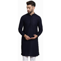 Sojanya (Since 1958 Mens Pure Cotton Checked Embroidered Navy Blue Color Only Long Kurta