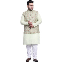 Sojanya (Since 1958 Men's Pure Cotton Green Kurta And White Pyjama With Pista Green Cotton Nehrujacket