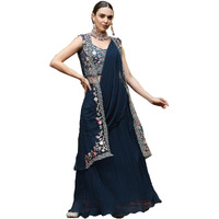 Stylum Women's Printed & Embroidered Georgette Draped Readymade Lehenga Choli With Jacket (Lehtealcoco36_Teal, S)