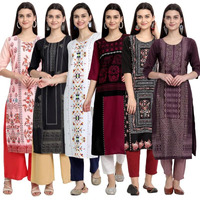Tee Projekt Printed Crepe Kurti For Women Ll Vibrant Colour Kurti (Pack Of 6)
