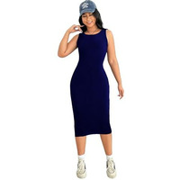 Toochki Dress For Women | Bodycon Fit Dress | Dresses For Women | One Piece Dress For Women | Blue Dress | Midi Length Dress | Lycra Dress | Sleeveless Dress For Women