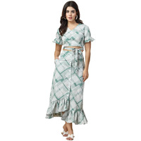 Oomph! Crepe Crop Top And Skirt Set For Women, Green - Coord_Mt903Msk211
