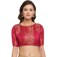 Oomph! Women's Art Silk Floral Half Sleeve Saree Blouse (Rbbl25Xl_Magenta Pink_Xl)