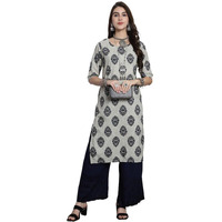 Pinkmint Crepe Printed Straight A-Line Round Neck Stylish Kurti For Women (Pack 1) Olive