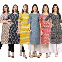Pinkmint Women's Crepe Digital Print Straight Kurta [Pack Of 6] (Bd-332-335-329-367-346-373-M)