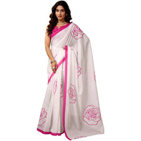 Satrani Women's Chanderi Cotton Printed Ready To Wear One Minute Pre Pleated Readymade Saree With Unstitched Blouse Piece (32Rs297N_Off White)