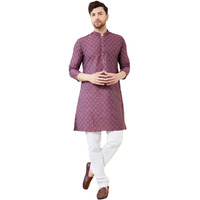See Designs Men Long Sleeve Side Slit Mandarin Collar Purple Ethnic Motifs Silk Jacquard Woven Design Straight Kurta - Bnrskt715Xs