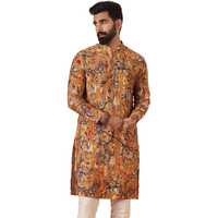 Kisah Mens Kurta|Blended Fabric Printed Pattern Fashionable Mens Ethnic Wear|Regular Fit Mandarin Collar Long Sleeves, Yellow, 38