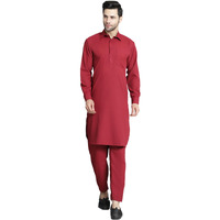 Jompers Men's Maroon Solid Pathani Kurta With Salwar (Maroon, Xxl)