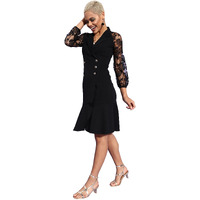 Miss Chase Women's Black Notch Collared Solid Ruffled Knee Length Dress (Mcaw21D13-28-62-02, Black, Xs)