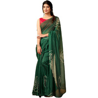 Satrani Women's Chanderi Cotton Printed Ready To Wear One Minute Pre Pleated Readymade Saree With Unstitched Blouse Piece (32Rs306N_Dark Green)