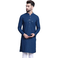 Sojanya (Since 1958 Men's Pure Cotton Teal Blue Embroidered 4Booti Sequence Kurta