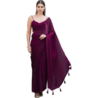 Womanista Women's Ready To Wear Two Tone Pink And Wine Colored Shimmer Satin Saree With Tassles On Pallu(Ti6943_Wine_Onesize)