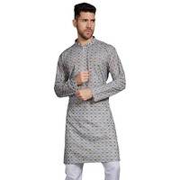 Divisive Men's Thread Embroidered Cotton Blend Only Slim Fit Kurta (Dkrt805_L_Off White - Blue)