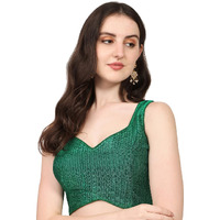 Pujia Mills Women's Multicolor Sweetheart Neck Georgette Line Soft Embroidery Sequence Zari Work Sleeves Readymade Saree Blouse (36, Green)