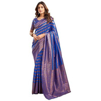 Satrani Women's Jacquard Silk Blend Saree (3930S333N_Dark Blue & Copper)