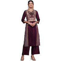Ziyaa Women's Purple Chinon Straight Kurta Palazzo Set (Zikuch3965Andpl-M)