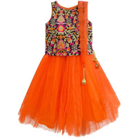 A.T.U.N Girl's Synthetic Readymade Lehenga Choli(Glhg Taf Org_Multi-Orange_2-3 Years_Orange_2 Years-3 Years)