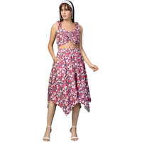 Oomph! Crepe Top And Skirt Set For Women, Pink - Coord_Mt878Msk186