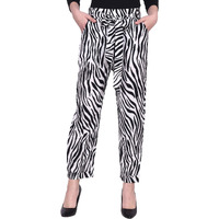 Popwings Women Casual Printed Trouser For Women || Straight Leg Regular Fit Stylish Women Trousers For Summer ||Mid-Rise Pull On Trouser For Women White