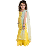 Pspeaches Girl's Georgette Fit And Flare Floor Length Dress (Iw-Yellowfoilggt-2_Yellow