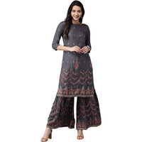 Rytras Women's Rayon Printed Straight Kurti With Sharara Set(Ryt269_Grey_Small)