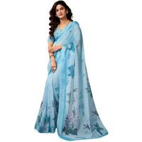 Satrani Women's Linen Zari Border Printed Ready To Wear One Minute Pre Pleated Readymade Saree With Unstitched Blouse Piece (34Rs324N_Light Blue)