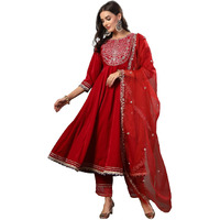 Stylum Women's Solid & Embroidered Velvet Anarkali Kurta Pant Dupatta Set (Kpdpinkazra44_Pink, Xxl)