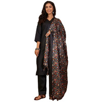 Varanga Women's Black V-Neck Kurta Set With Ankle-Length Pants & Kalamkari Dupatta  Elegant Ethnic Wear For Festive & Casual Occasions (Medium)