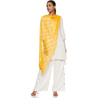 Weavers Villa Floral Cotton Net Dupatta For Women (Yellow, 2.10 Mtrs)