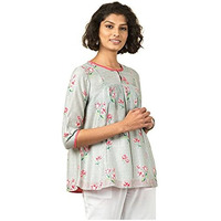 Fabindia Women Cupro Printed Short Kurta Modal_S Aqua