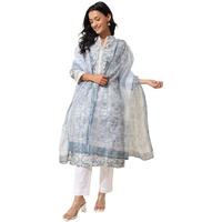 Fabindia Women's Cotton Silk Printed Regular Kurta (2124220White- White-Blue