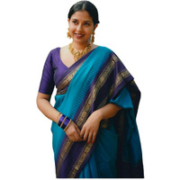Flosive Women's Beautiful Hot Blue Shine Kanjivaram Wedding Saree With Blouse Piece