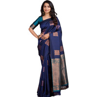 Flosive Women's Beautiful Hot Shine Kanjivaram Wedding Saree With Fancy Blouse (Navy Blue)