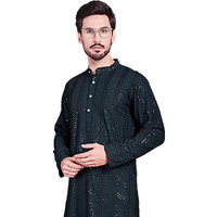 Jompers Men's Sequins Chikankari Embroidered Kurtas (Olive, M)